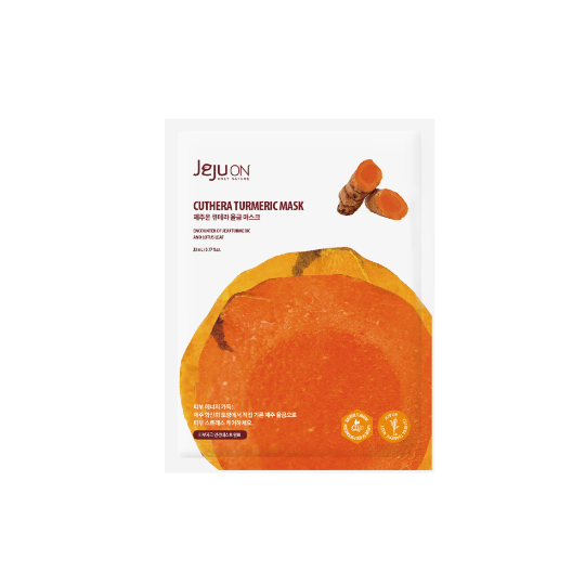 Sobre individual de la mascarilla de tejido JEJUON Cuthera Turmeric Mask con extracto de cúrcuma de Jeju.