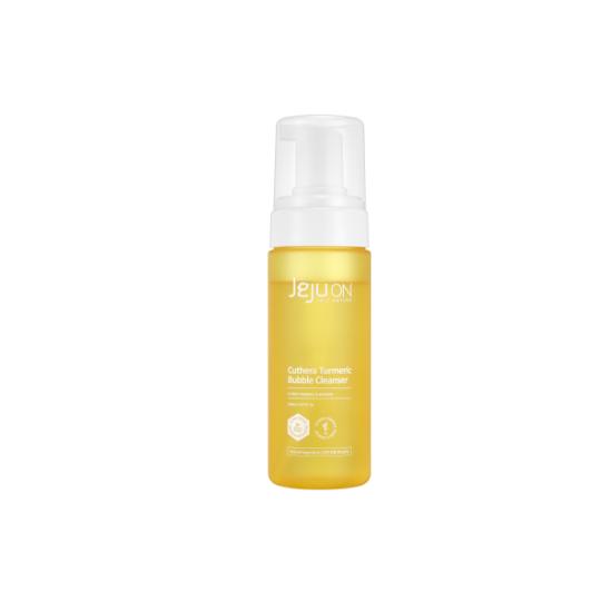 Bote del limpiador facial en espuma JEJUON Cuthera Turmeric bubble cleanser sobre un fondo blanco.